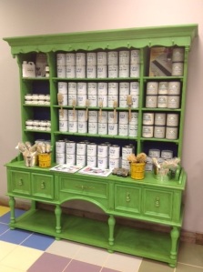 This is our beautiful hutch painted in Antibes Green in our Rye location.
